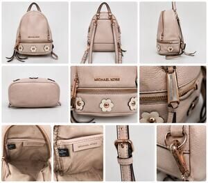 Michael Kors Rhea Mini Backpack Blush Pink Pebbled Leather Floral Rose Gold